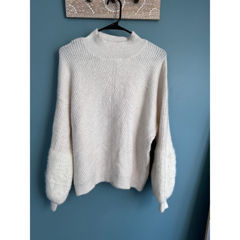 Amaryllis Cream Knit Balloon Sleeve Soft Mock Neck Sweater XL